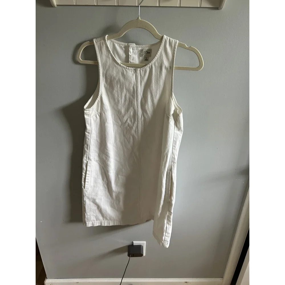 J.Crew White Denim Sleeveless Shift Mini Dress with Pockets Size 6